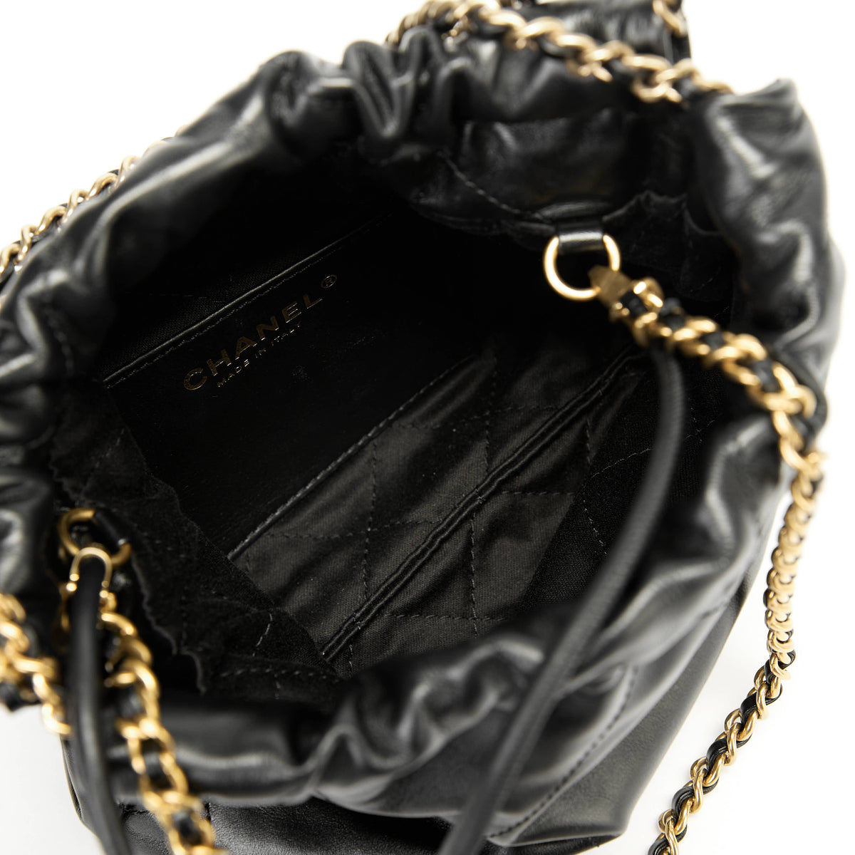 Chanel 22 Mini Bucket Bag Black Shiny Calfskin Gold‑Tone Hardware Shoulder & Crossbody Bag