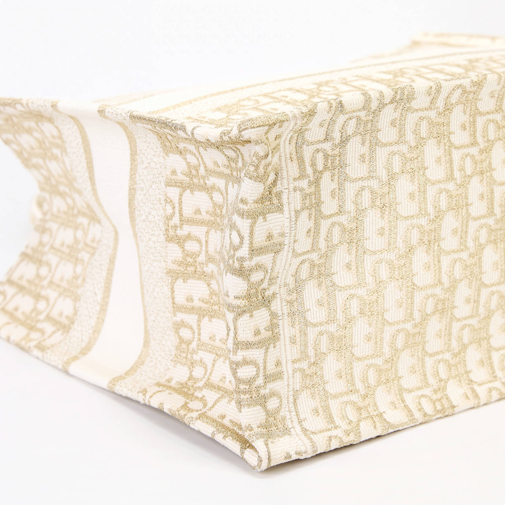 Dior Book Tote Medium Dior Oblique Gold‑Metallic Embroidery Ivory Canvas Tote Bag