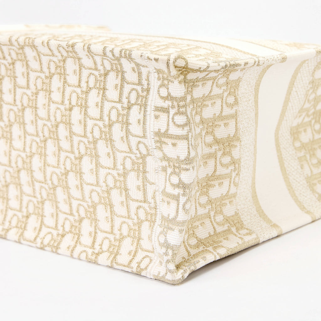 Dior Book Tote Medium Dior Oblique Gold‑Metallic Embroidery Ivory Canvas Tote Bag