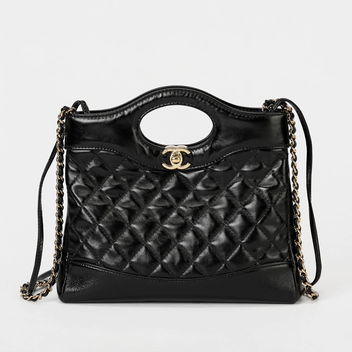 Chanel 31 Mini Shopping Bag Black Glazed Calfskin Gold‑Tone Hardware Handbag Crossbody