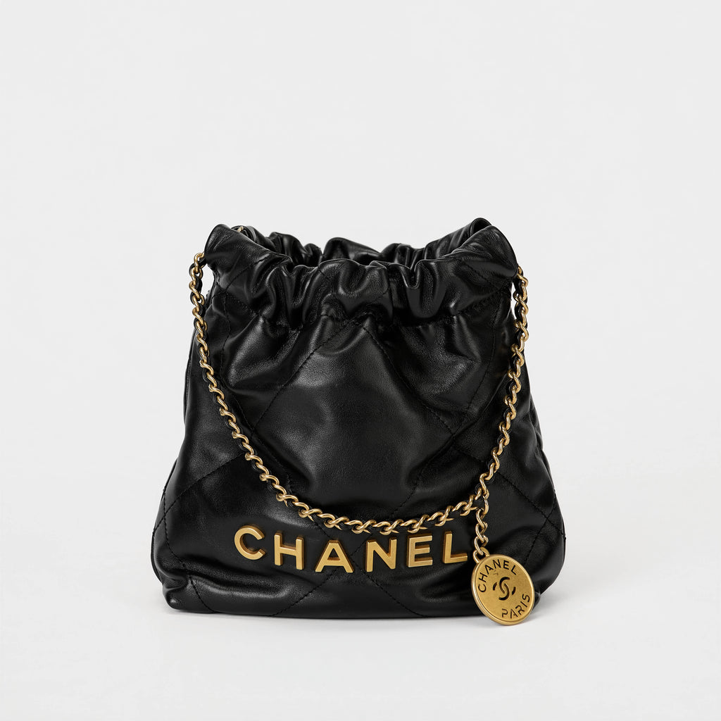 Chanel 22 Mini Bucket Bag Black Shiny Calfskin Gold‑Tone Hardware Shoulder & Crossbody Bag