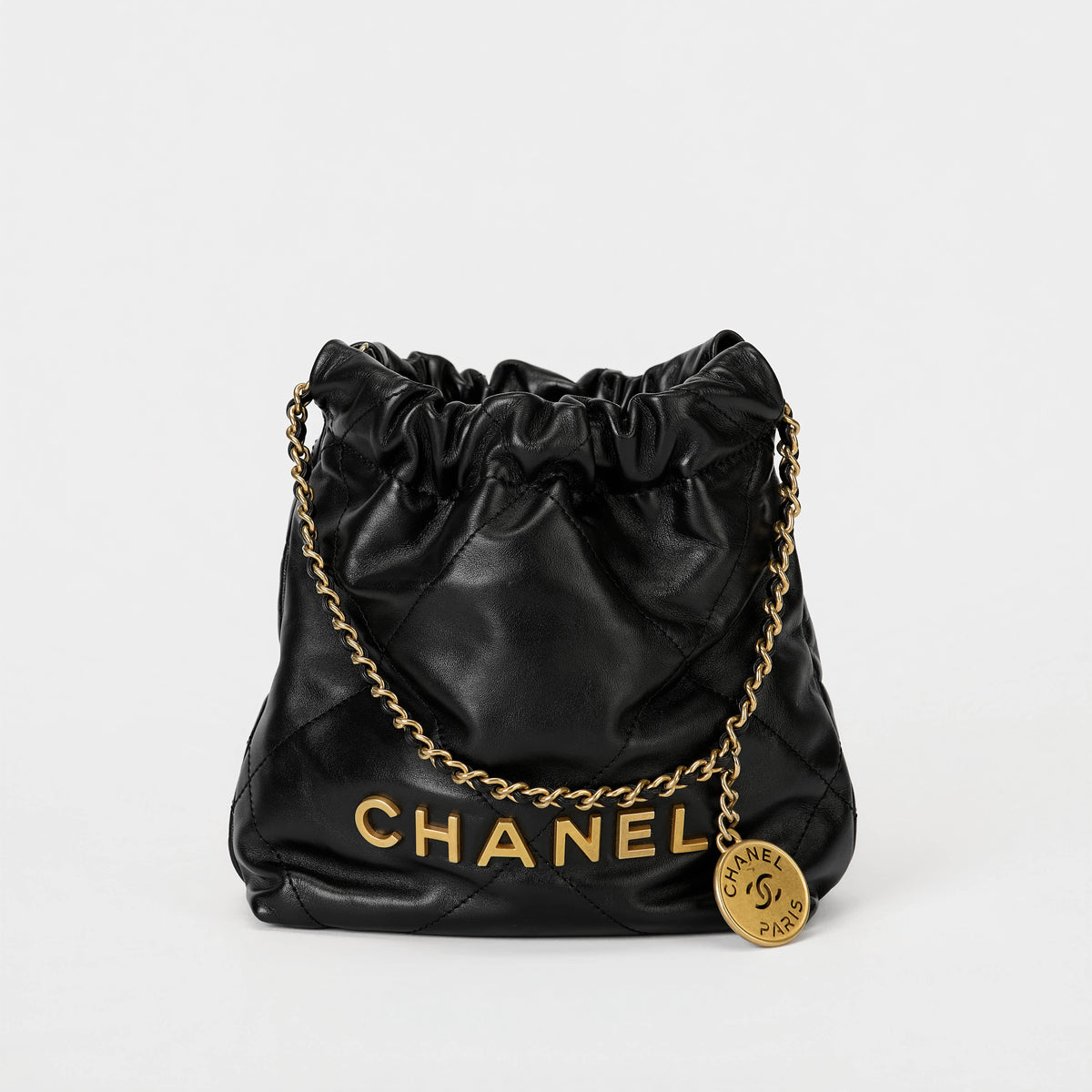 Chanel 22 Mini Bucket Bag Black Shiny Calfskin Gold‑Tone Hardware Shoulder & Crossbody Bag