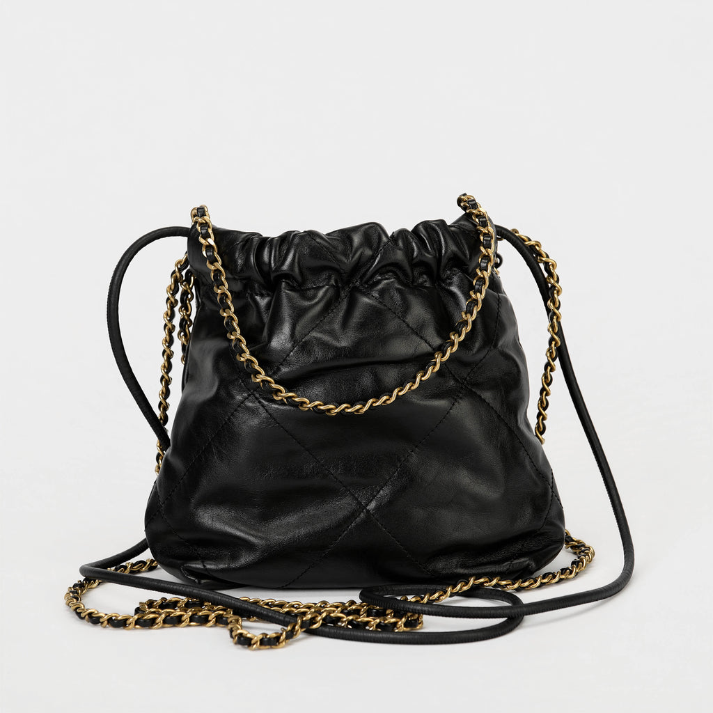 Chanel 22 Mini Bucket Bag Black Shiny Calfskin Gold‑Tone Hardware Shoulder & Crossbody Bag