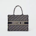 Dior Book Tote Medium Dior Oblique Embroidery Blue Canvas Tote Bag