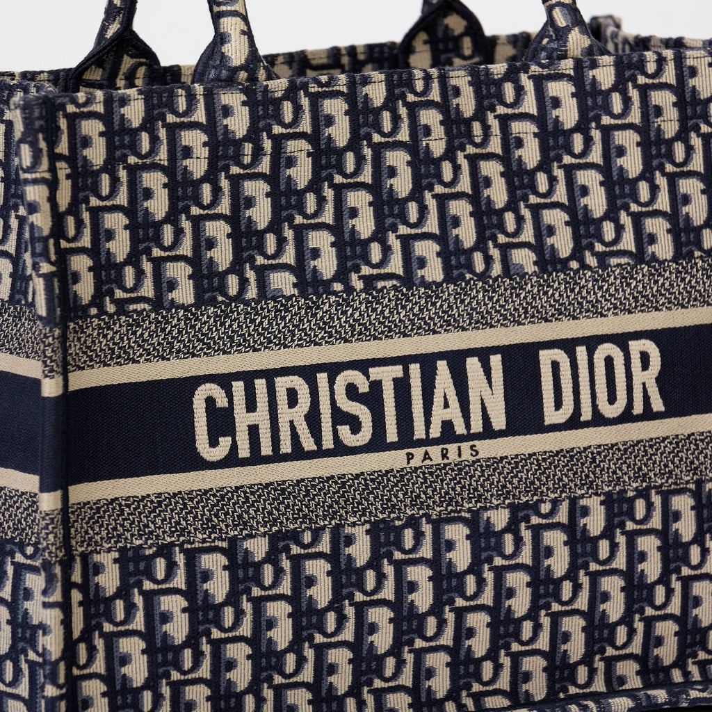 Dior Book Tote Medium Dior Oblique Embroidery Blue Canvas Tote Bag