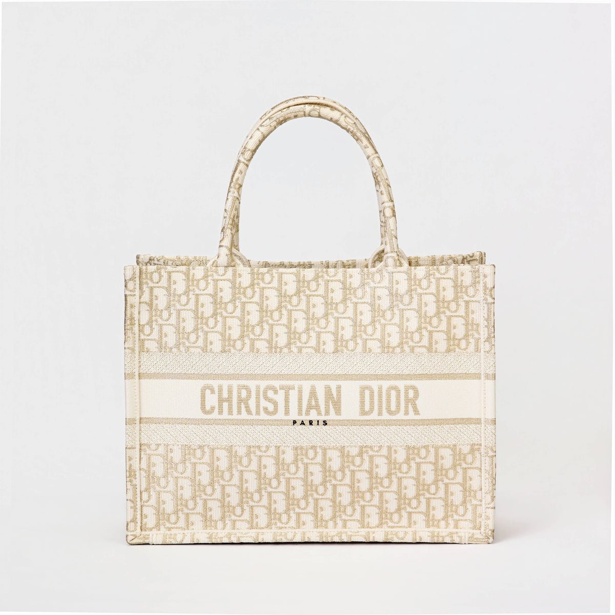 Dior Book Tote Medium Dior Oblique Gold‑Metallic Embroidery Ivory Canvas Tote Bag
