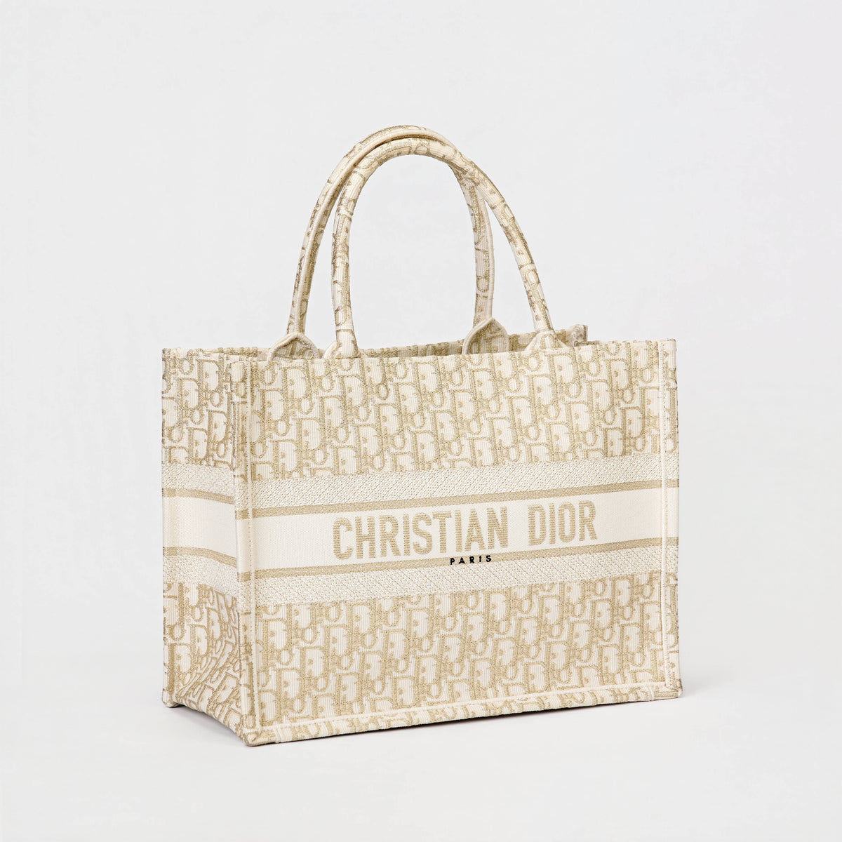 Dior Book Tote Medium Dior Oblique Gold‑Metallic Embroidery Ivory Canvas Tote Bag