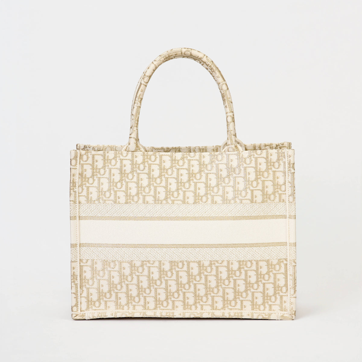Dior Book Tote Medium Dior Oblique Gold‑Metallic Embroidery Ivory Canvas Tote Bag