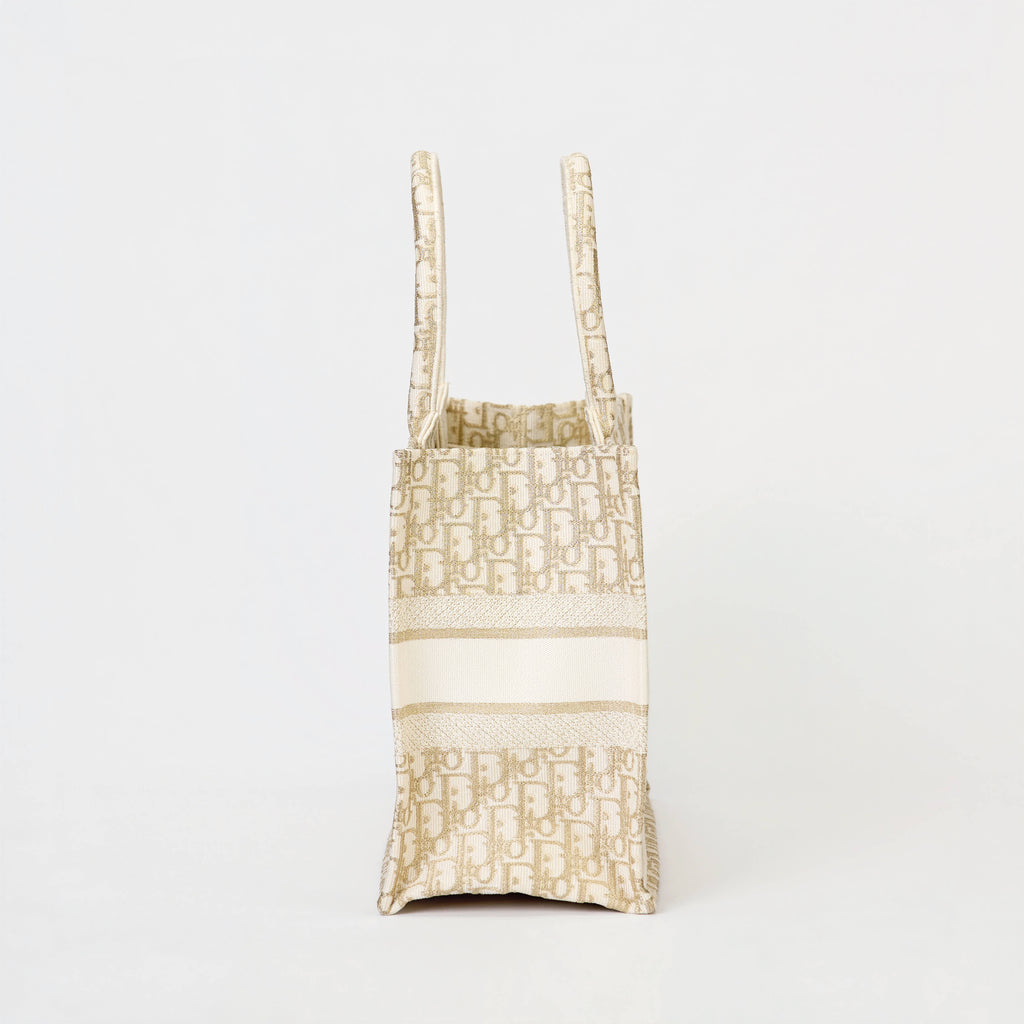 Dior Book Tote Medium Dior Oblique Gold‑Metallic Embroidery Ivory Canvas Tote Bag