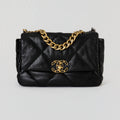Chanel 19 Flap Bag Small Black Lambskin Mixed Gold‑Silver Hardware