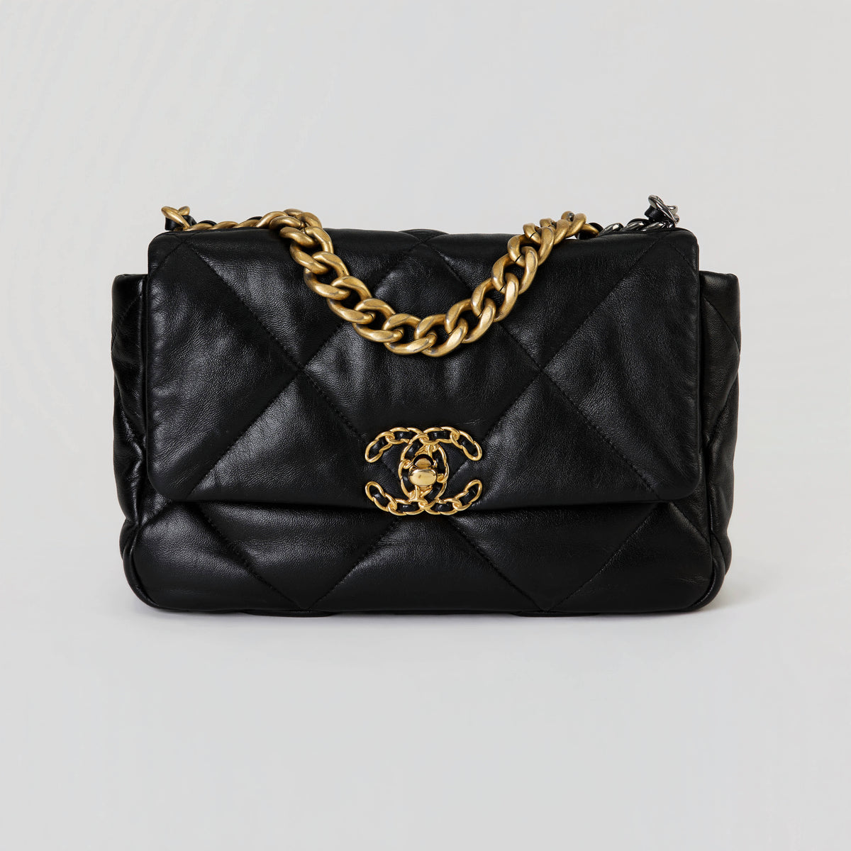 Chanel 19 Flap Bag Small Black Lambskin Mixed Gold‑Silver Hardware