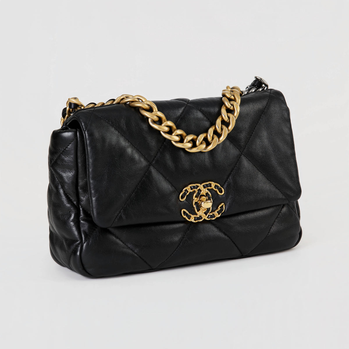 Chanel 19 Flap Bag Small Black Lambskin Mixed Gold‑Silver Hardware