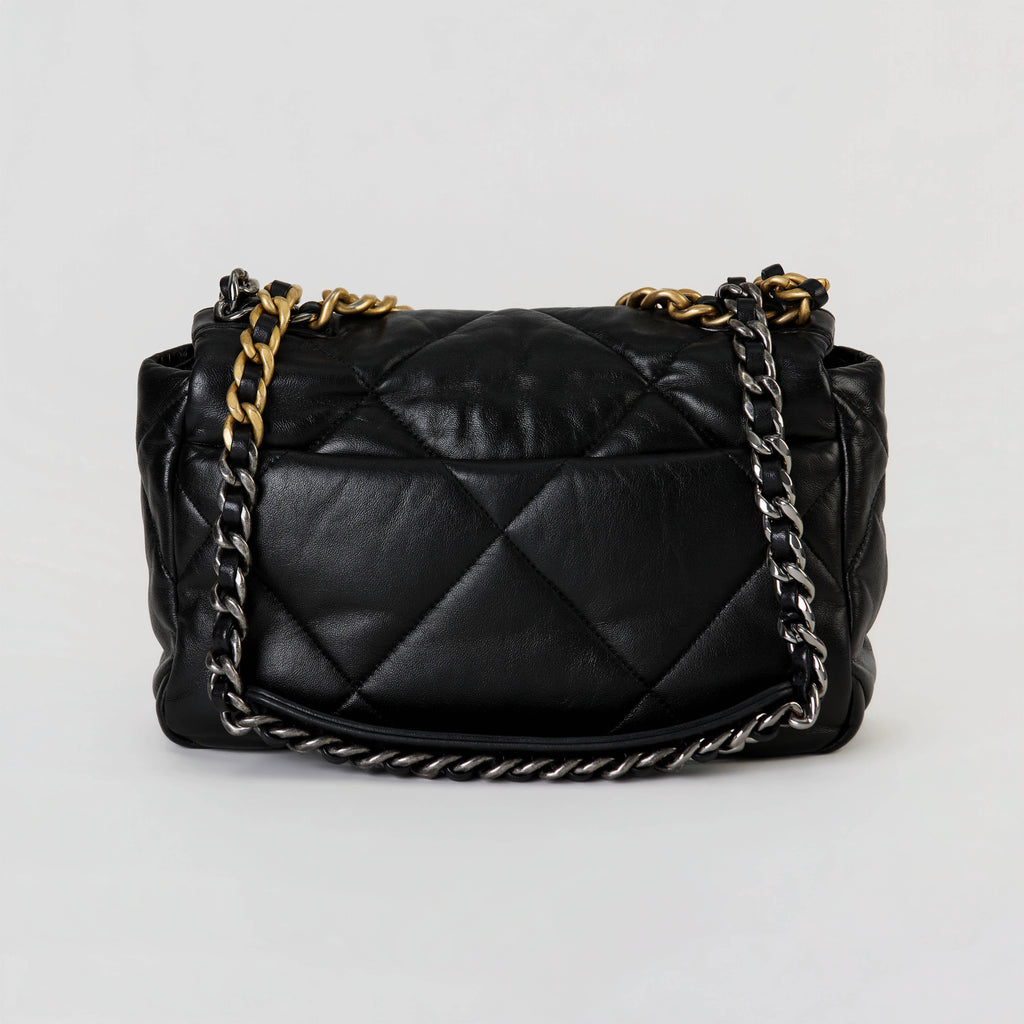 Chanel 19 Flap Bag Small Black Lambskin Mixed Gold‑Silver Hardware