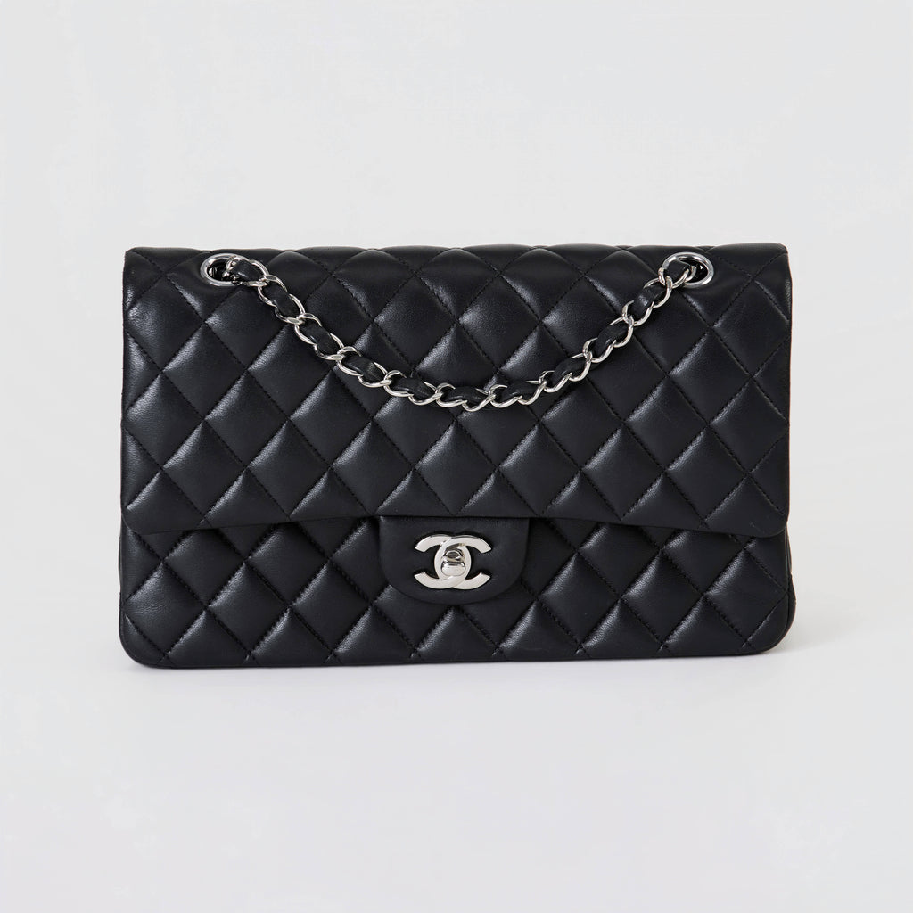 Chanel Classic Double Flap Medium Black Lambskin Silver Hardware