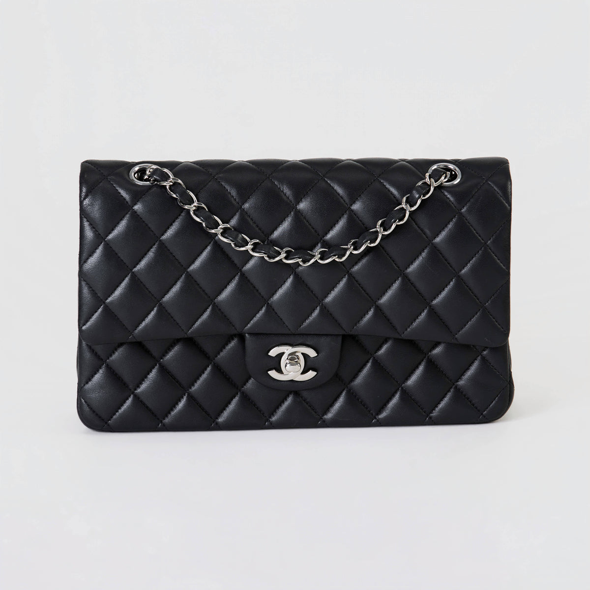 Chanel Classic Double Flap Medium Black Lambskin Silver Hardware