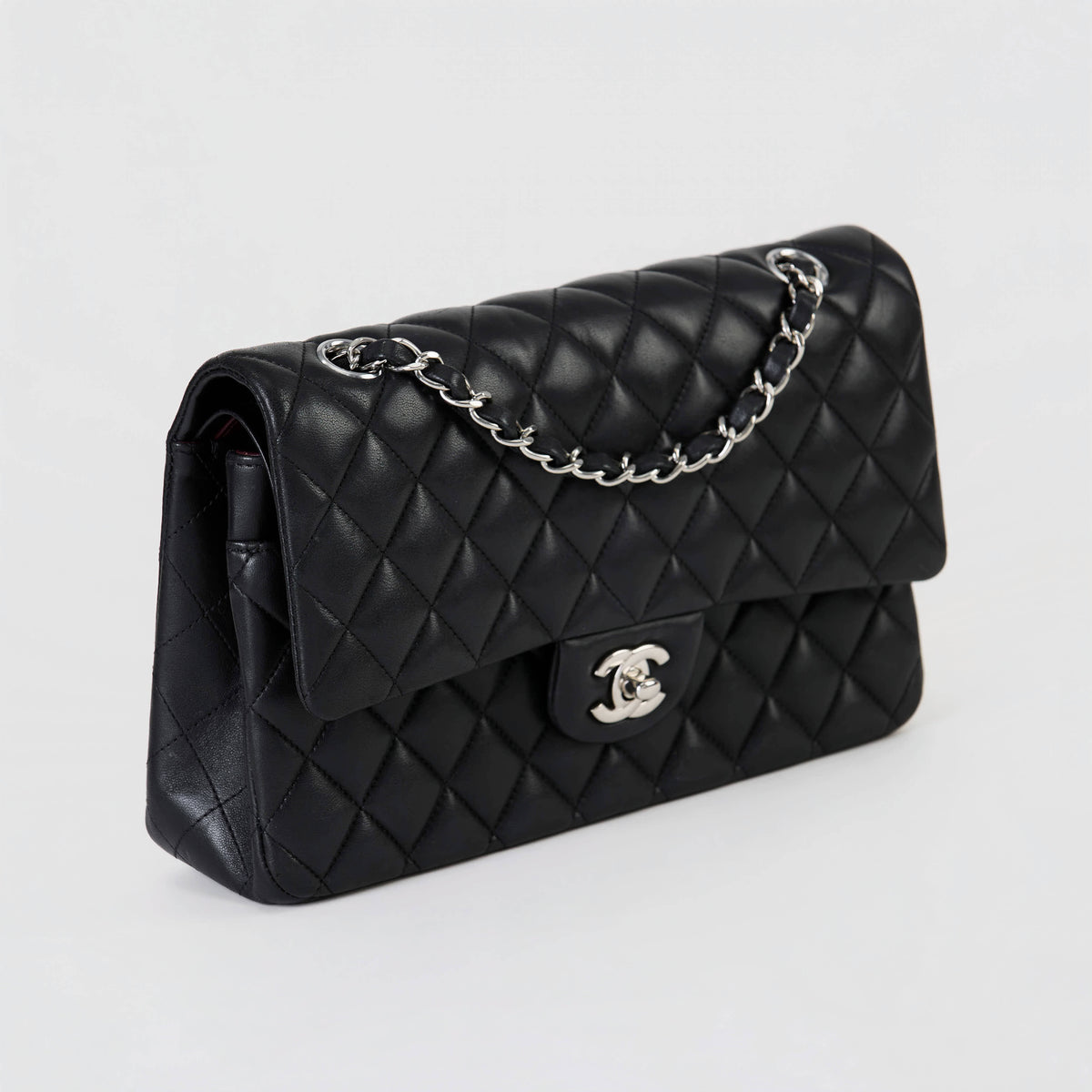 Chanel Classic Double Flap Medium Black Lambskin Silver Hardware