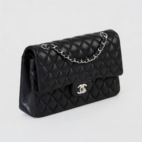 Chanel Classic Double Flap Medium Black Lambskin Silver Hardware