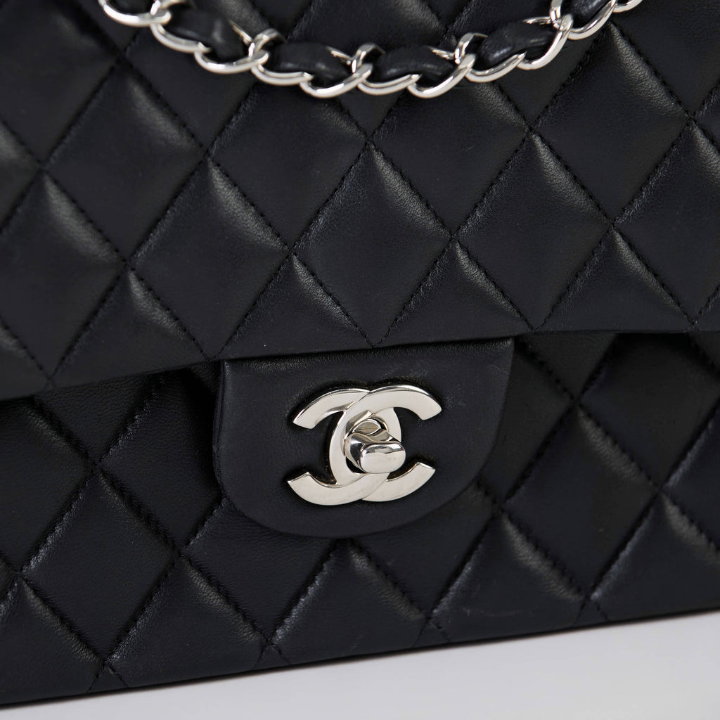 Chanel Classic Double Flap Medium Black Lambskin Silver Hardware
