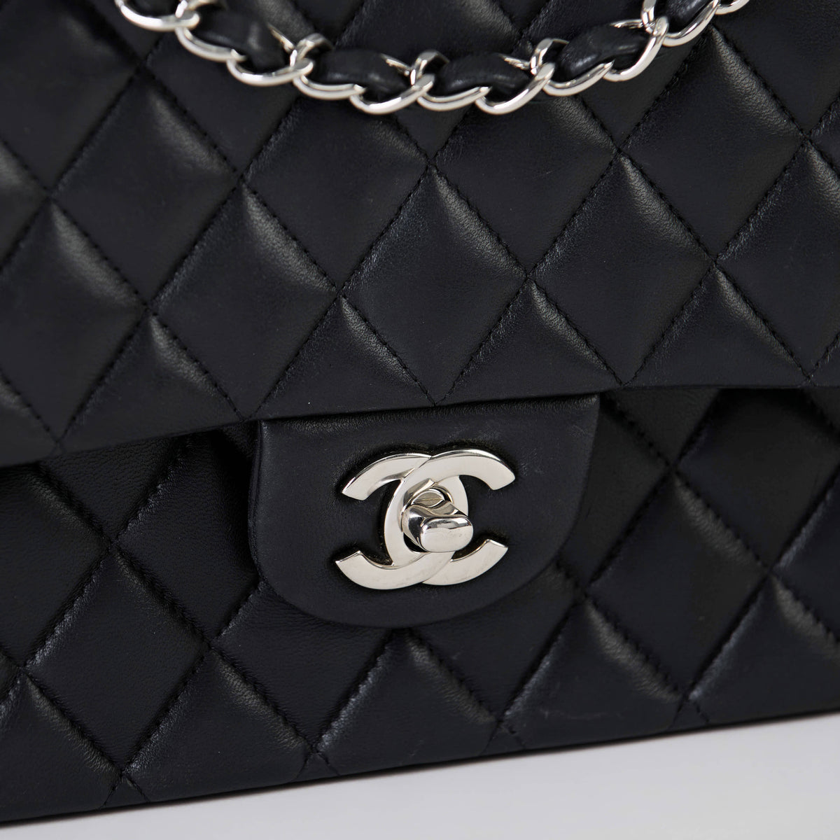 Chanel Classic Double Flap Medium Black Lambskin Silver Hardware
