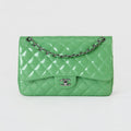Chanel Classic Flap Jumbo Bright Green Patent
Leather Silver Hardware Double Flap