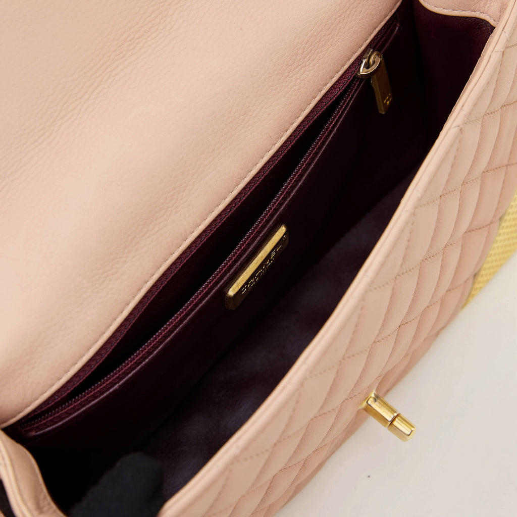 Chanel Classic Flap Medium Beige Lambskin  Gold‑Tone Grid‑Textured Corner Guards Double Flap