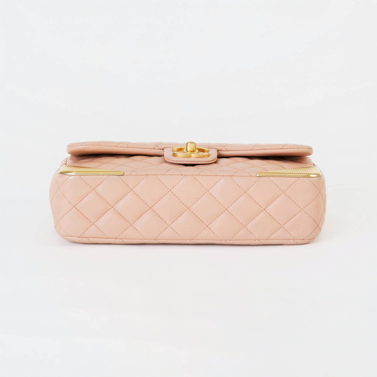 Chanel Classic Flap Medium Beige Lambskin  Gold‑Tone Grid‑Textured Corner Guards Double Flap