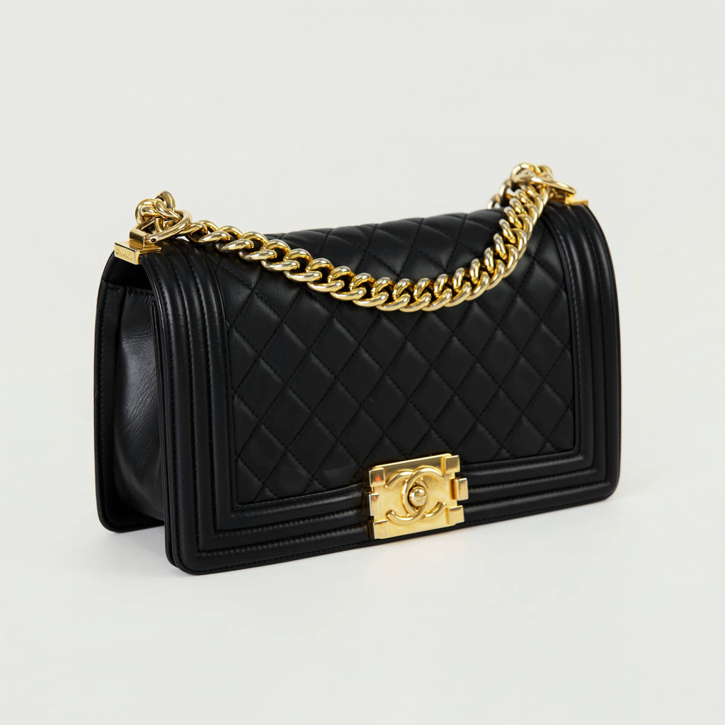 Chanel Le Boy Medium Black Lambskin Gold Hardware