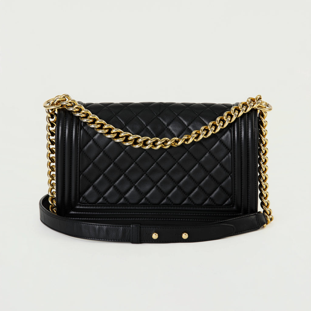 Chanel Le Boy Medium Black Lambskin Gold Hardware