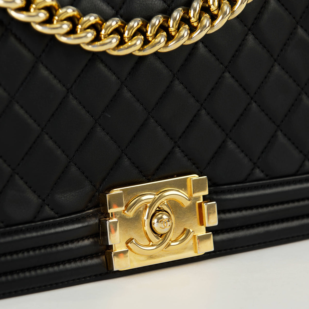 Chanel Le Boy Medium Black Lambskin Gold Hardware