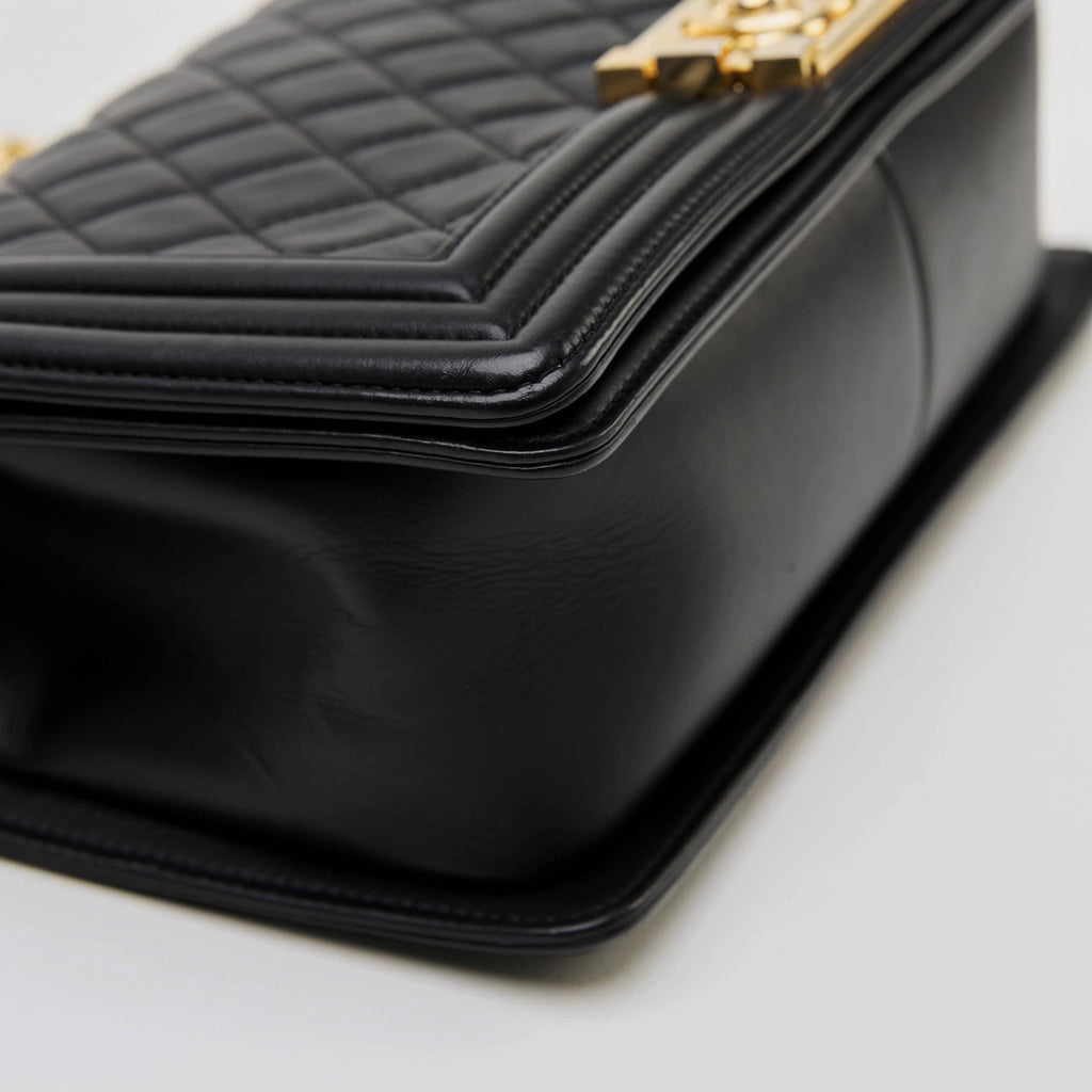 Chanel Le Boy Medium Black Lambskin Gold Hardware