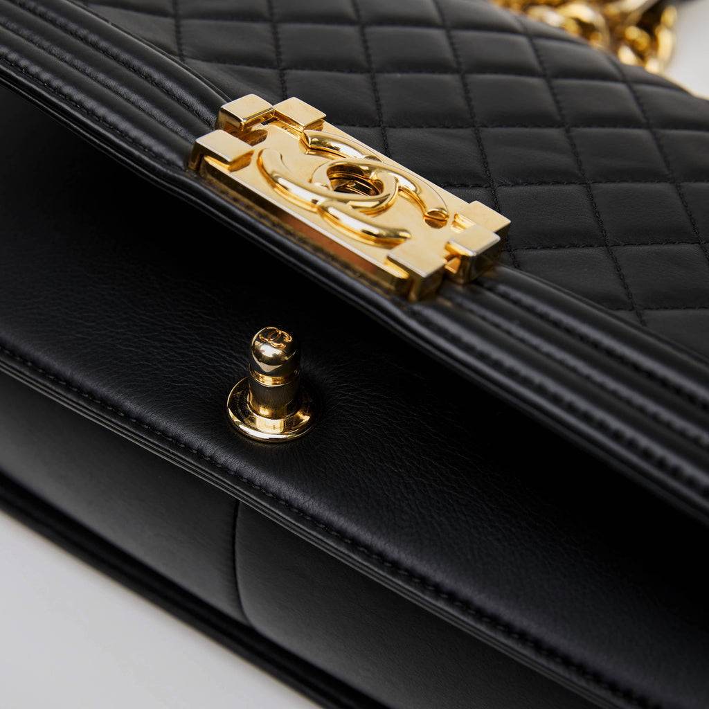 Chanel Le Boy Medium Black Lambskin Gold Hardware