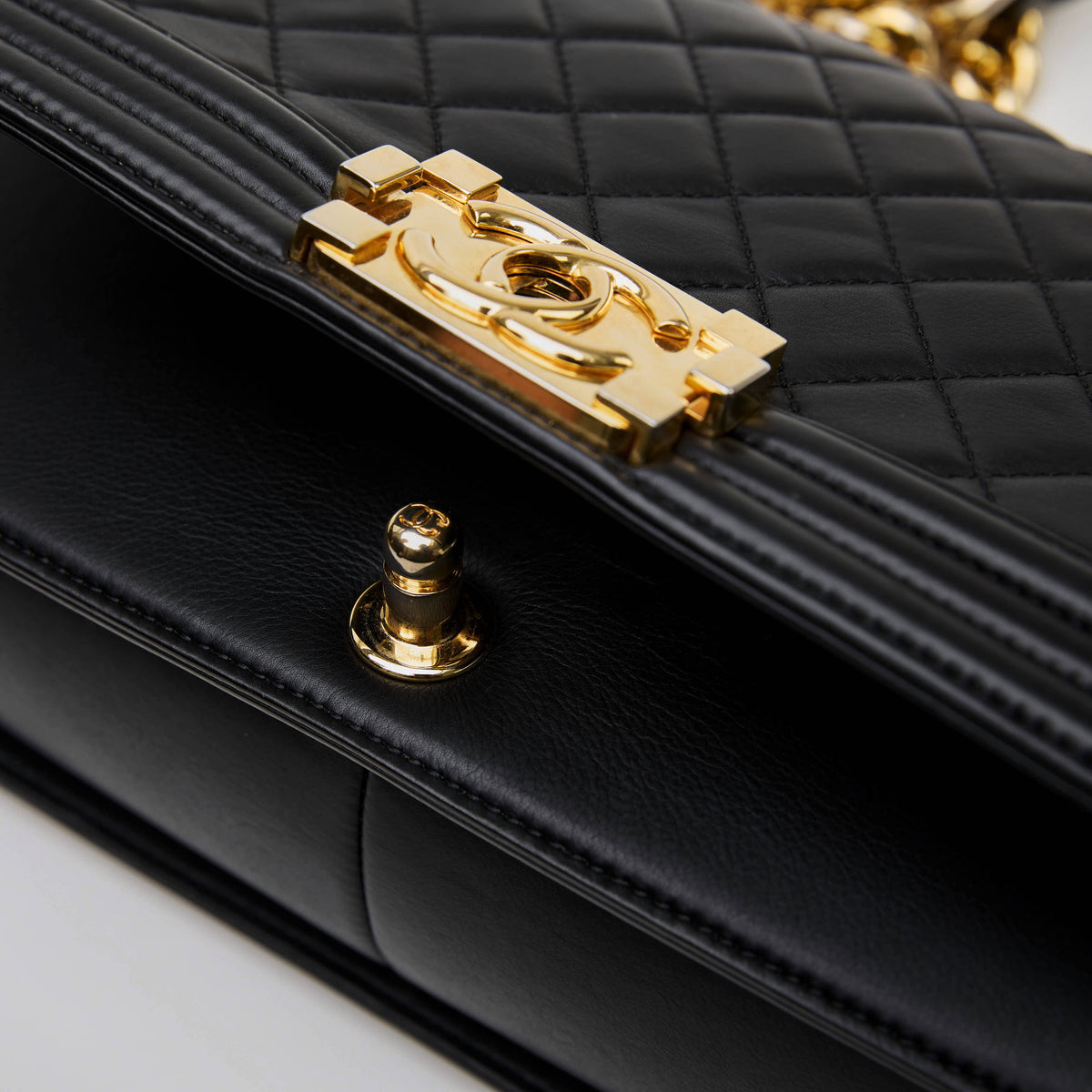 Chanel Le Boy Medium Black Lambskin Gold Hardware