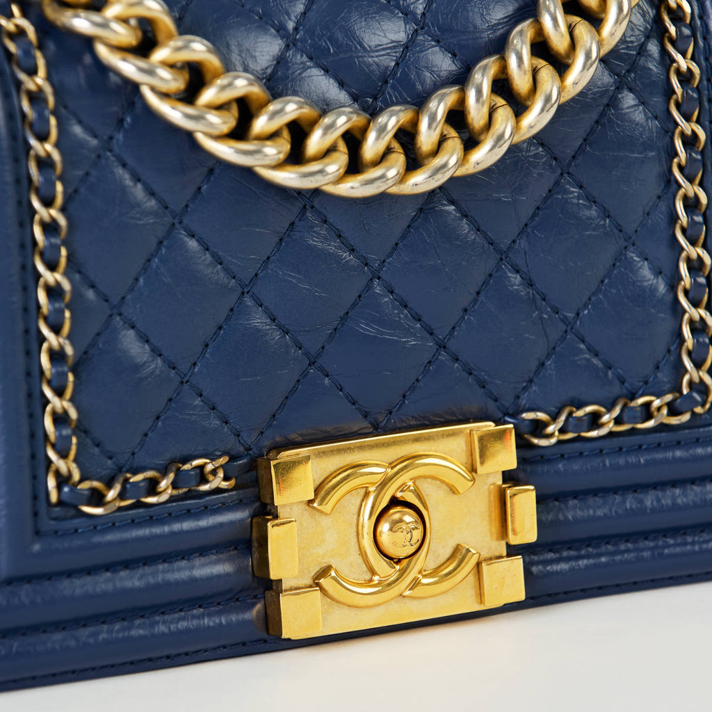 Chanel LeBoy Small Blue Aged Calf Gold Hardware
