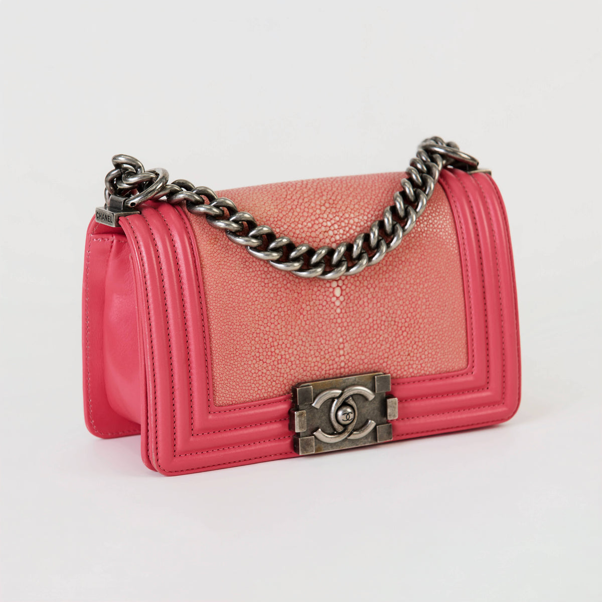 Chanel Le Boy Small Pink Stingray Leather Ruthenium Hardware