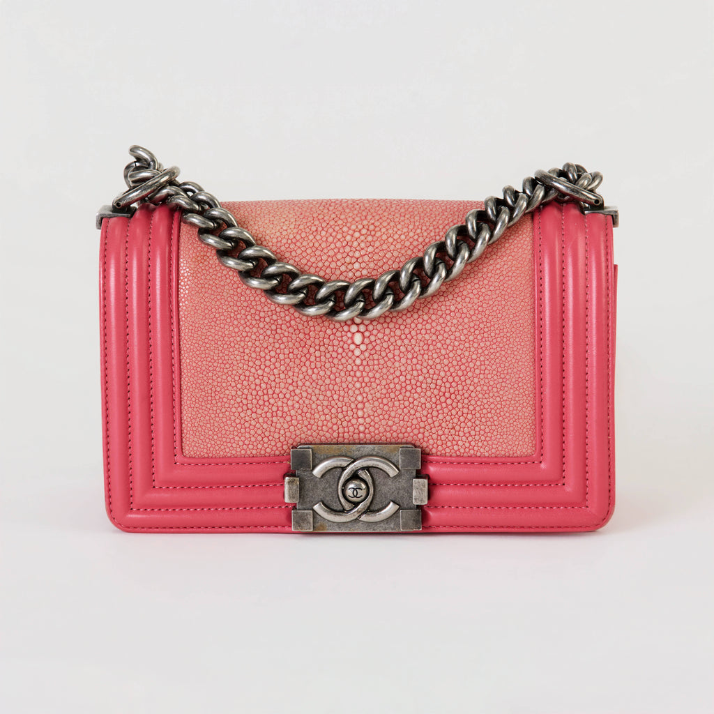 Chanel Le Boy Small Pink Stingray Leather Ruthenium Hardware