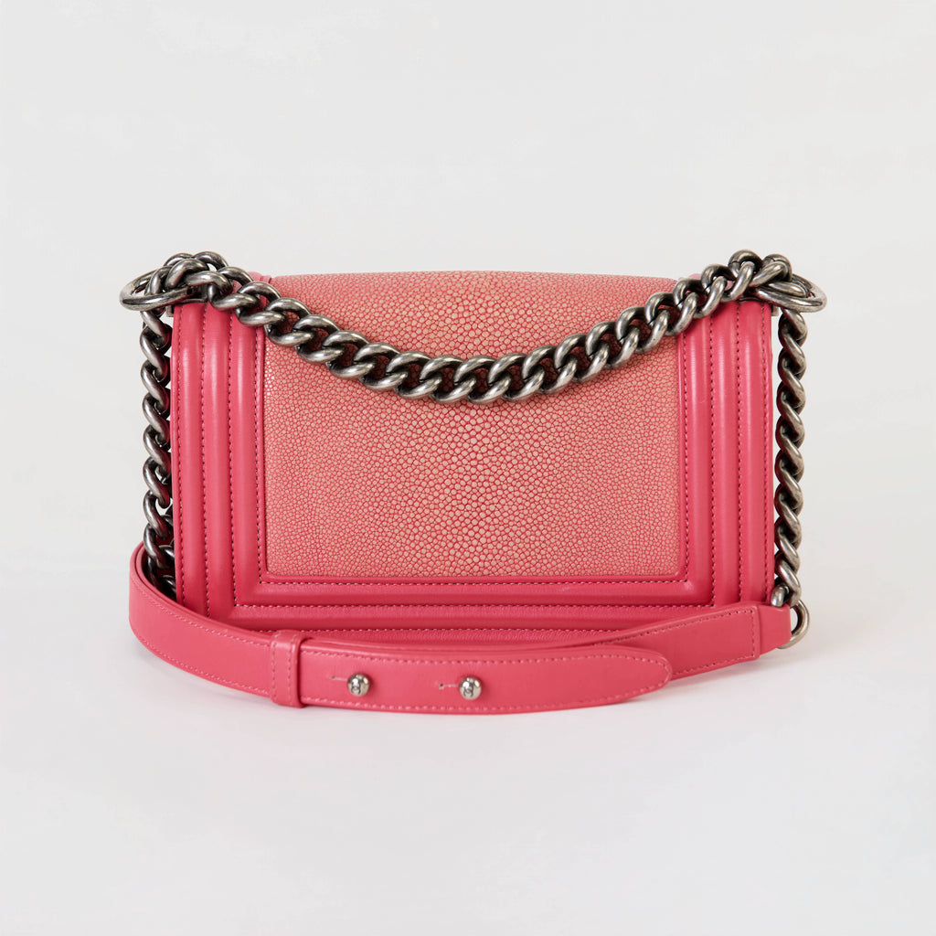 Chanel Le Boy Small Pink Stingray Leather Ruthenium Hardware