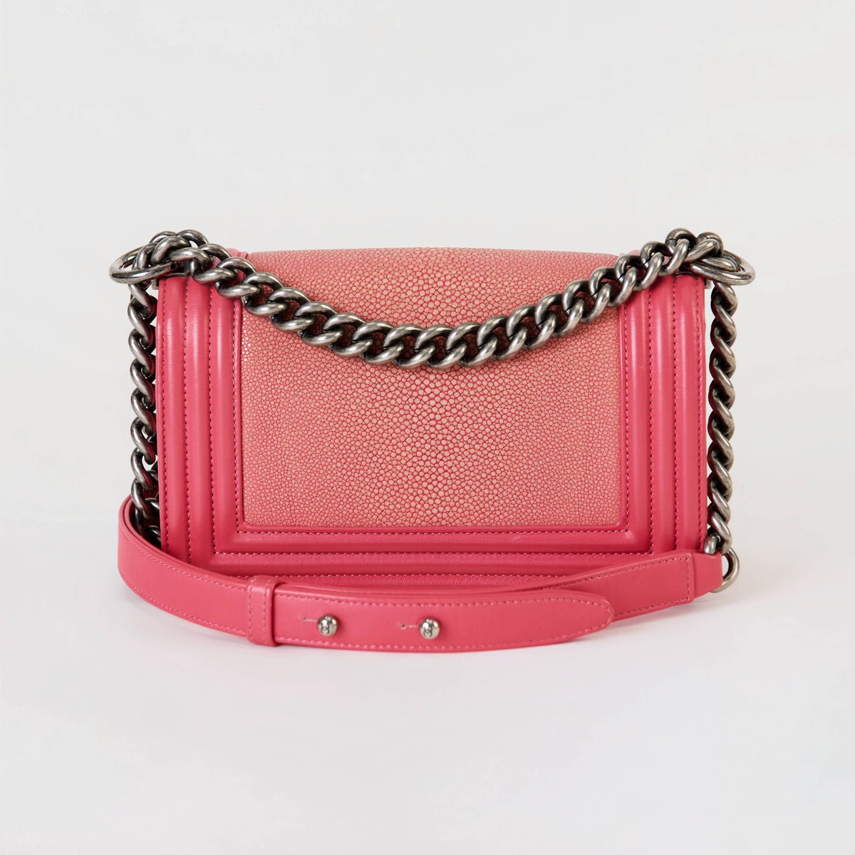 Chanel Le Boy Small Pink Stingray Leather Ruthenium Hardware