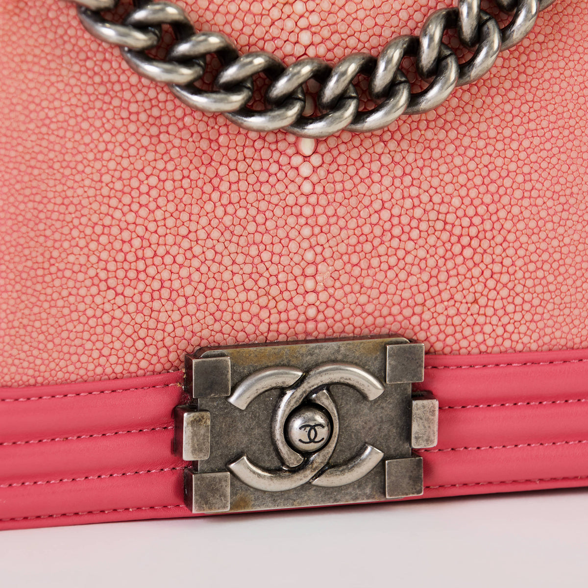 Chanel Le Boy Small Pink Stingray Leather Ruthenium Hardware