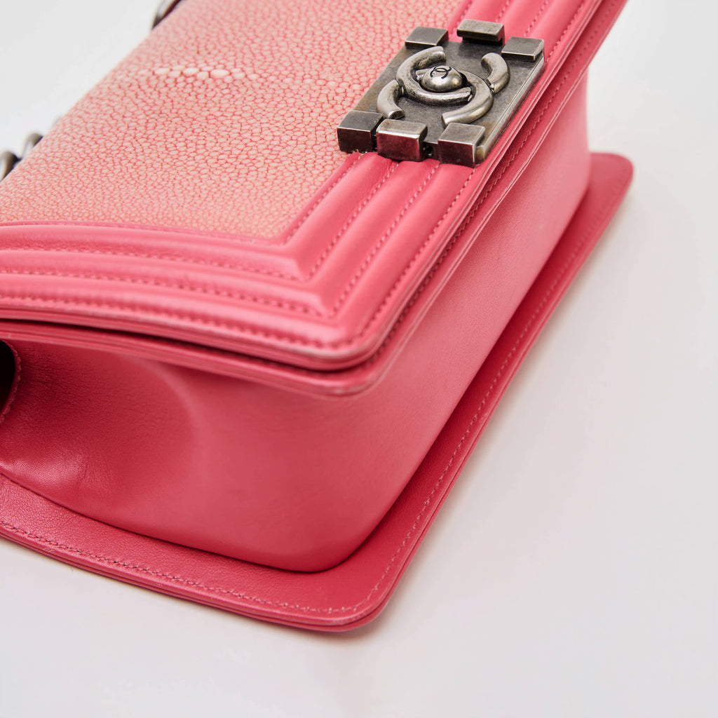 Chanel Le Boy Small Pink Stingray Leather Ruthenium Hardware