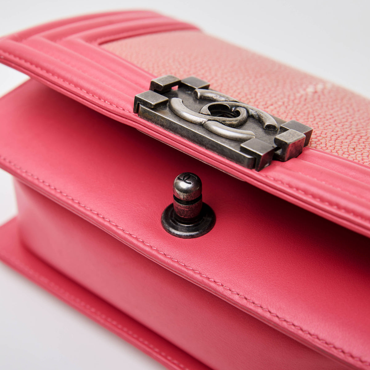 Chanel Le Boy Small Pink Stingray Leather Ruthenium Hardware