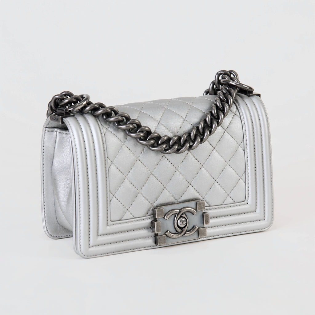 Chanel Le Boy Small Silver Lambskin Ruthenium Hardware