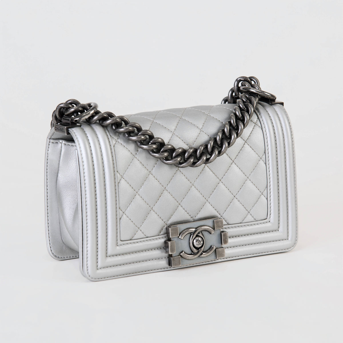 Chanel Le Boy Small Silver Lambskin Ruthenium Hardware