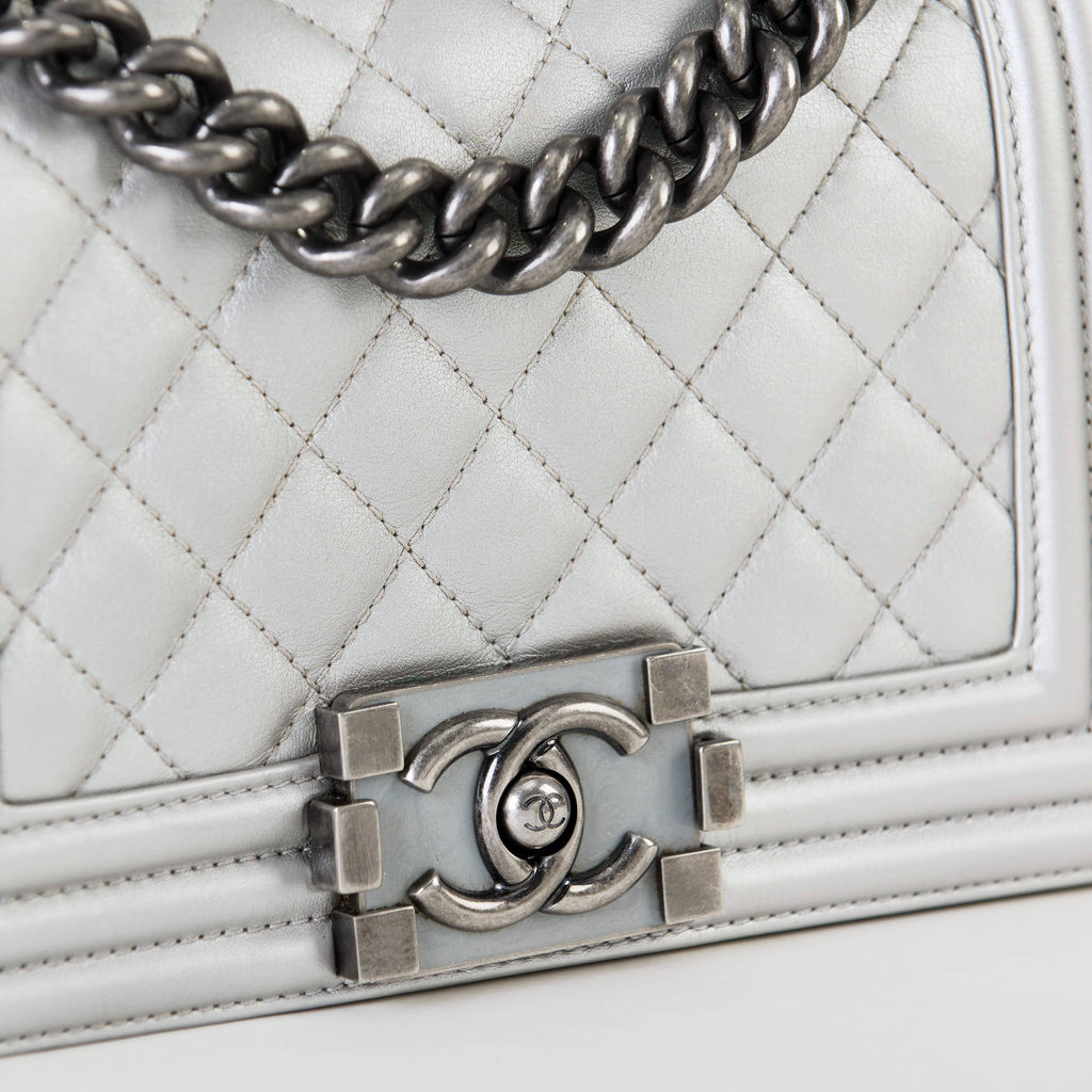 Chanel Le Boy Small Silver Lambskin Ruthenium Hardware