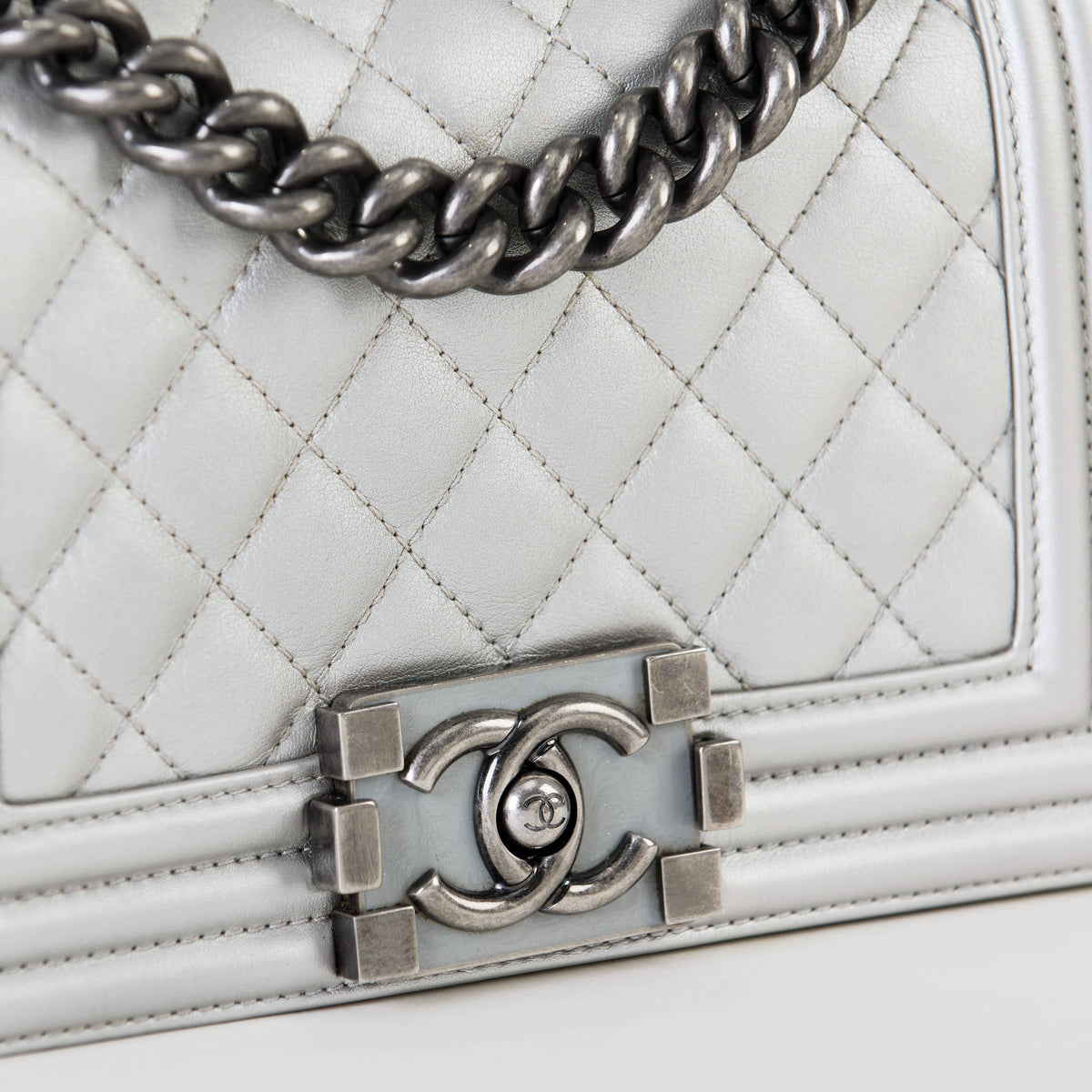 Chanel Le Boy Small Silver Lambskin Ruthenium Hardware