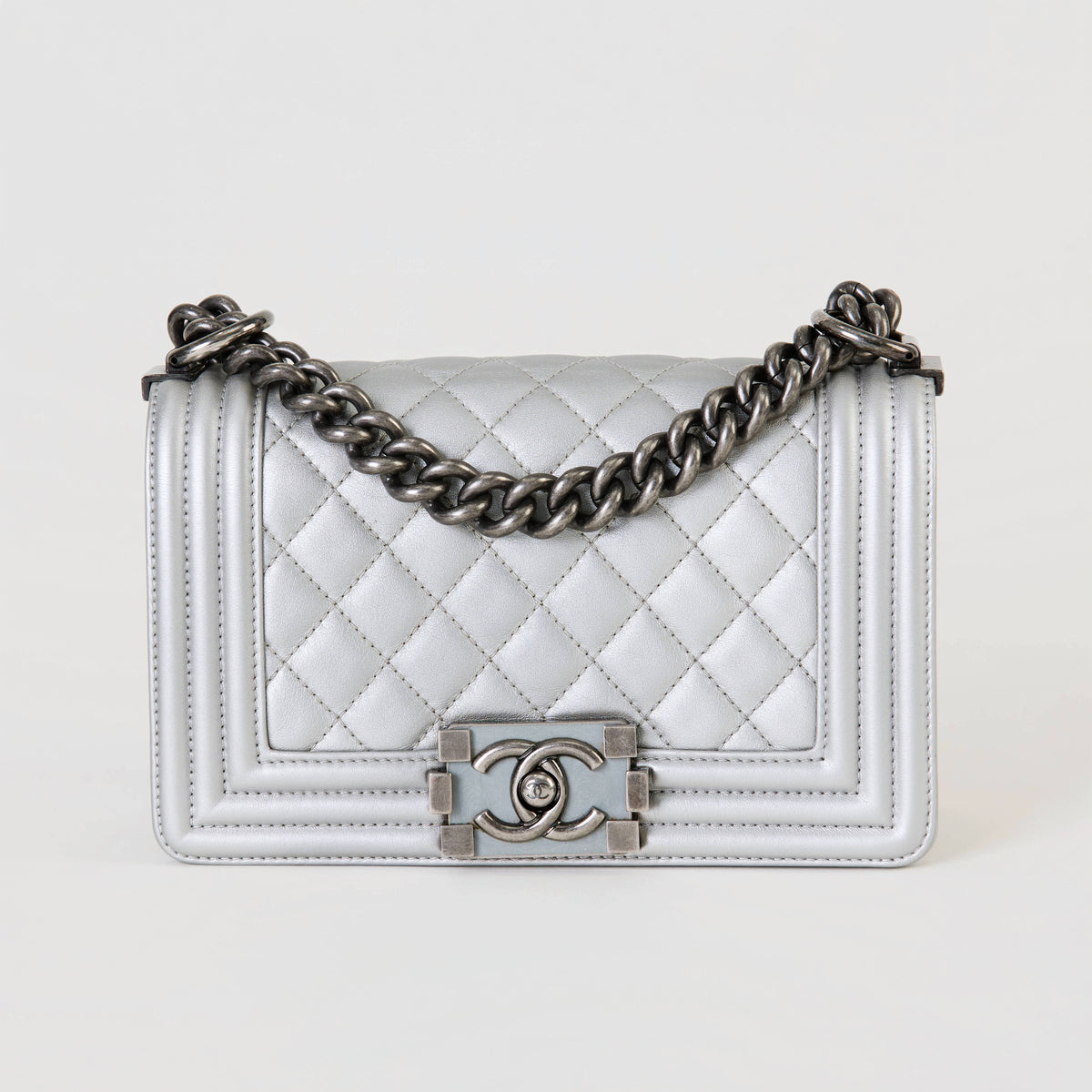 Chanel Le Boy Small Silver Lambskin Ruthenium Hardware
