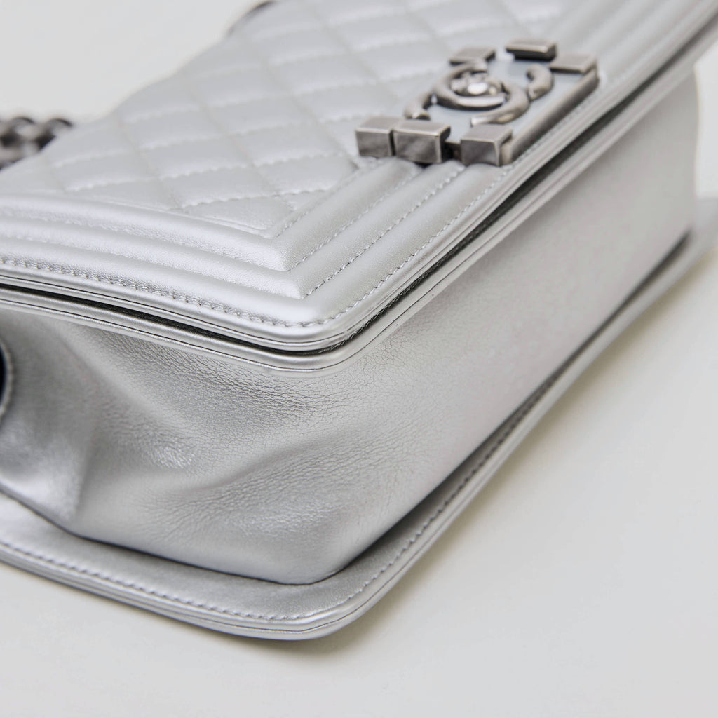 Chanel Le Boy Small Silver Lambskin Ruthenium Hardware