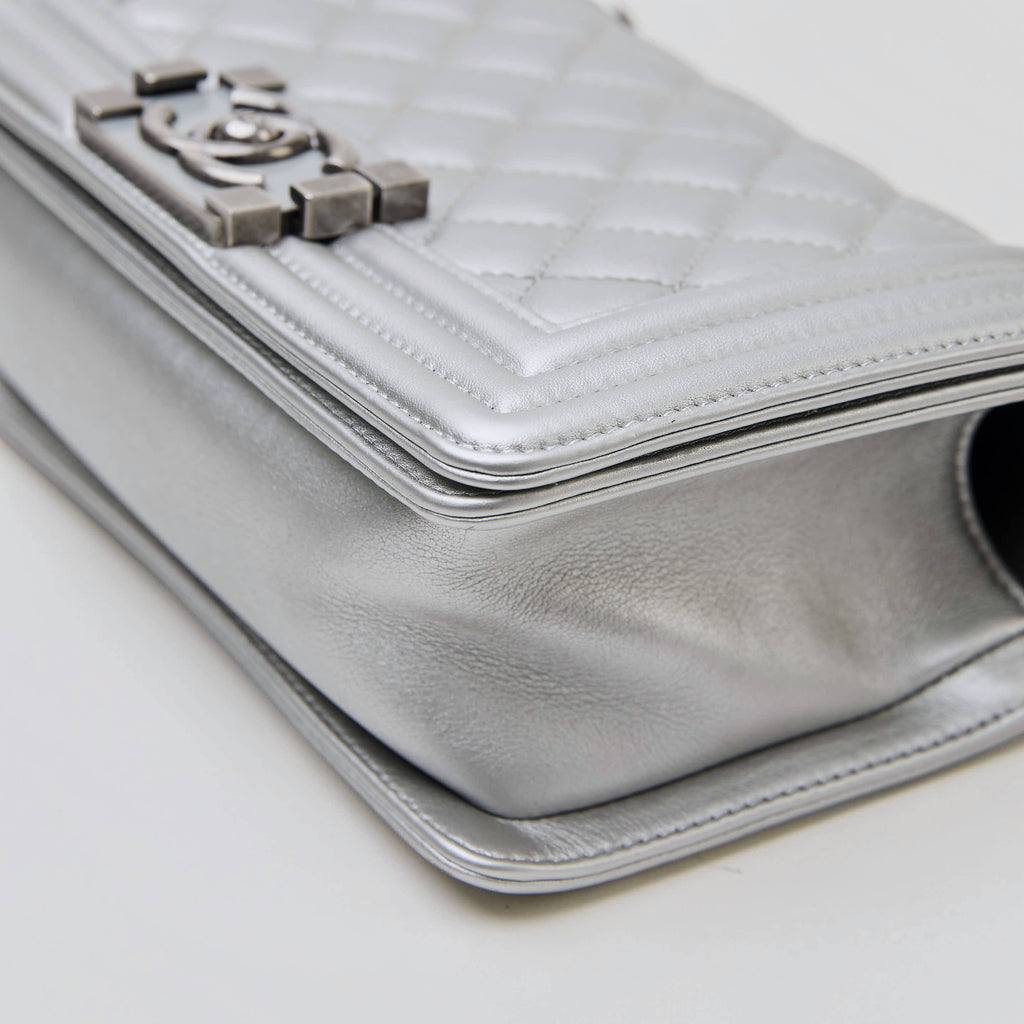Chanel Le Boy Small Silver Lambskin Ruthenium Hardware