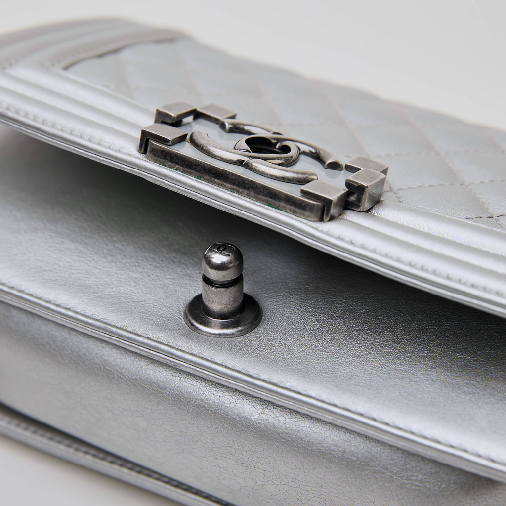 Chanel Le Boy Small Silver Lambskin Ruthenium Hardware