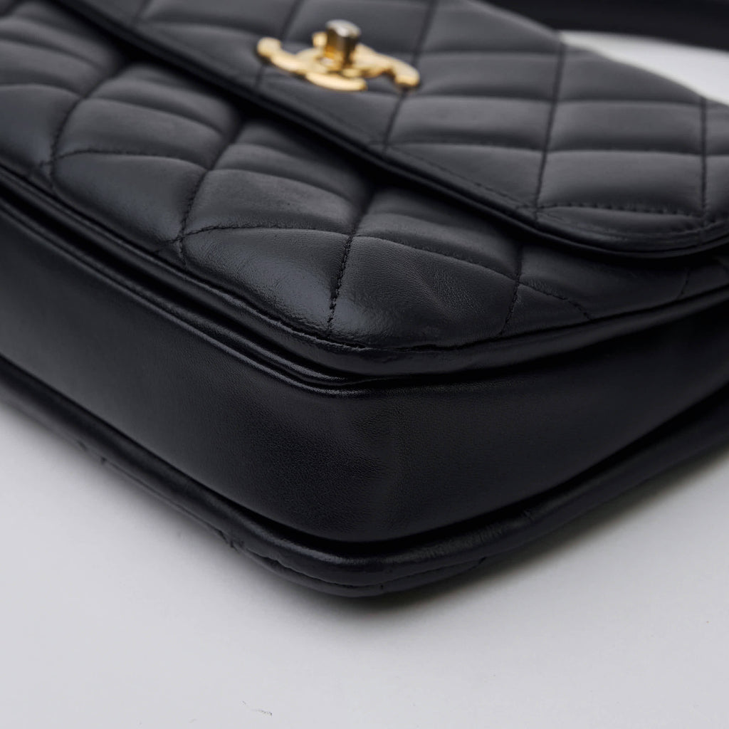 Chanel Trendy CC With Top Handle Dark 
Blue Lambskin Gold Hardware