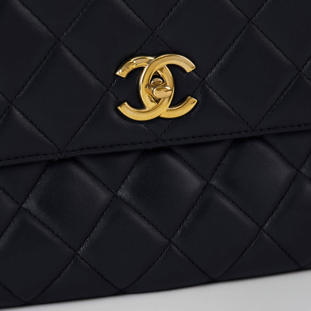 Chanel Trendy CC With Top Handle Dark 
Blue Lambskin Gold Hardware